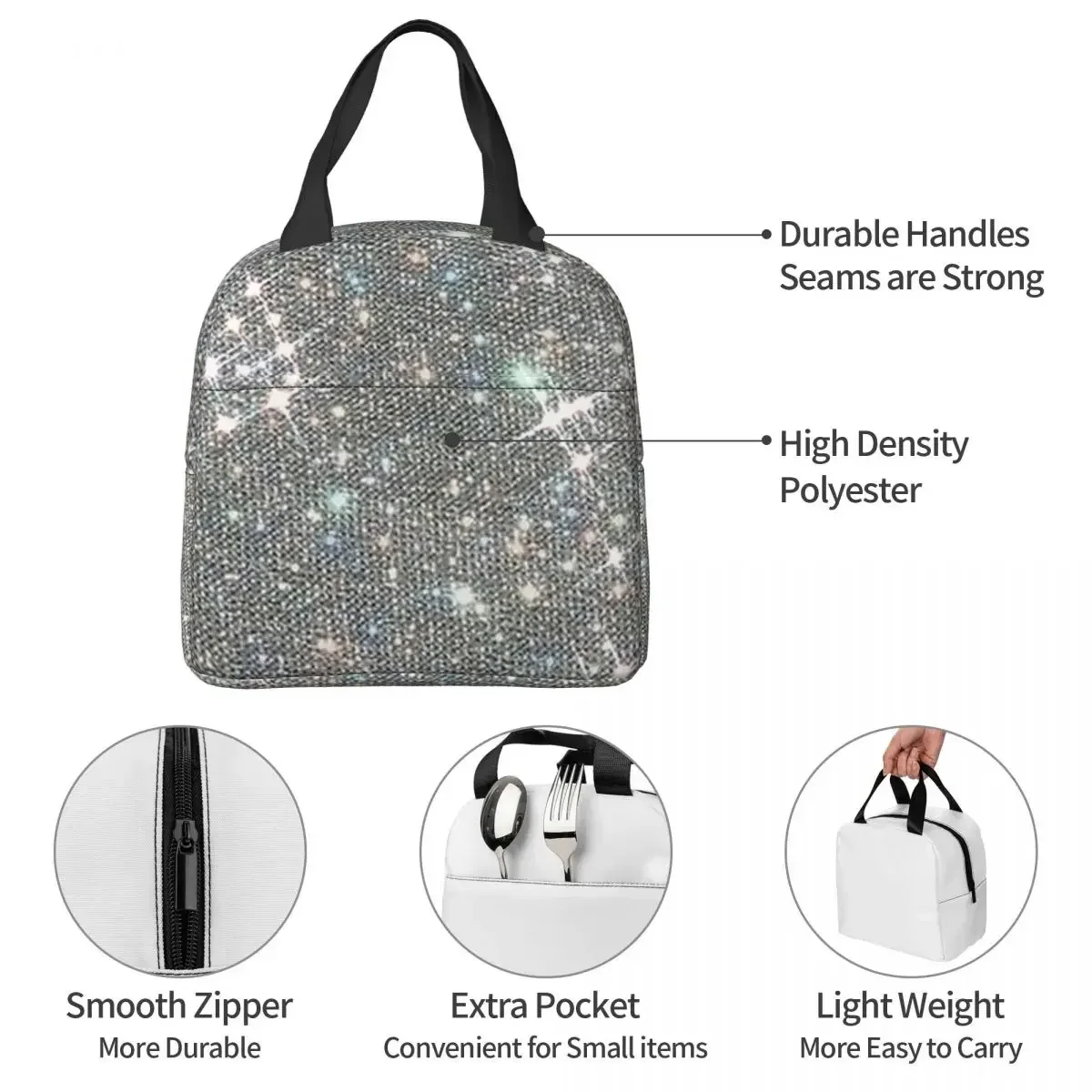 All That Glitters Insulated Lunch Bags Waterproof Picnic Bags Thermal Cooler Lunch Box Lunch Tote for Woman Work Kids School