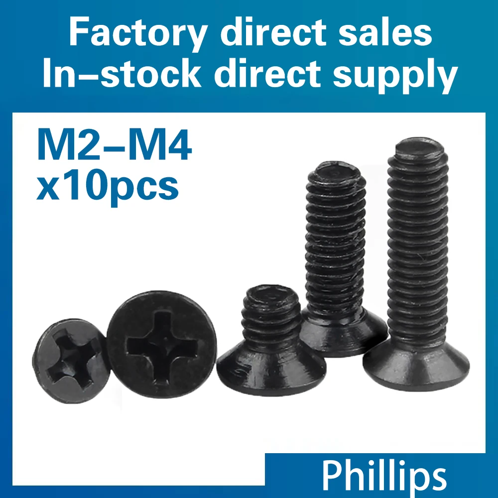 10 Pcs/Lot M1.6 M2 M2.5 M3 M3.5 M4 Black 304 Stainless Steel Cross Flat Head Countersunk Screw Bolts