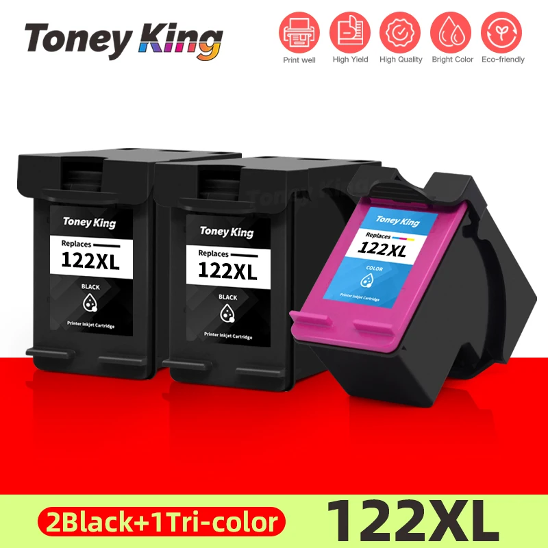 

TONEY KING 122 XL Ink Cartridge Replacement For HP 122 XL Deskjet 3050a 3051a 3052a 3054a 3055a 3056a 3057a 3059a 3510 Printer