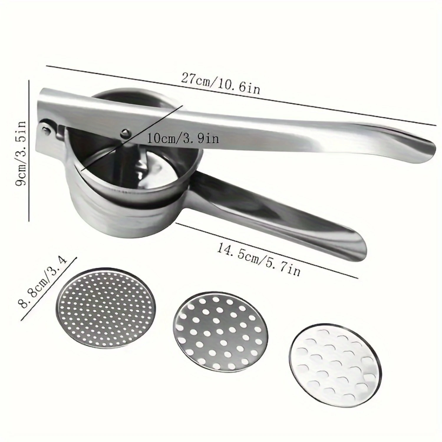스테인레스 스틸 감자 으깨기 및 레몬 과즙기 - 미끄럼 방지 손잡이가 있는 다기능 주방 도구, 청소가 용이함