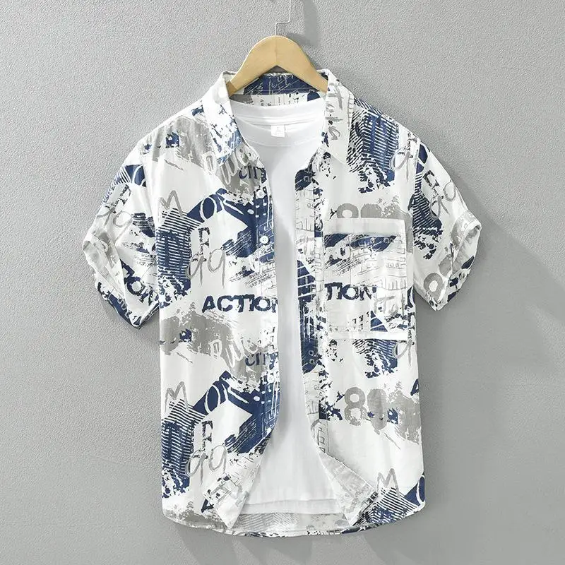 

Printed Short Sleeve Mens Shirt Top Casual Comfortable Polyester Fabric Easy to Wear Daily Fashion Inner Wear for Men