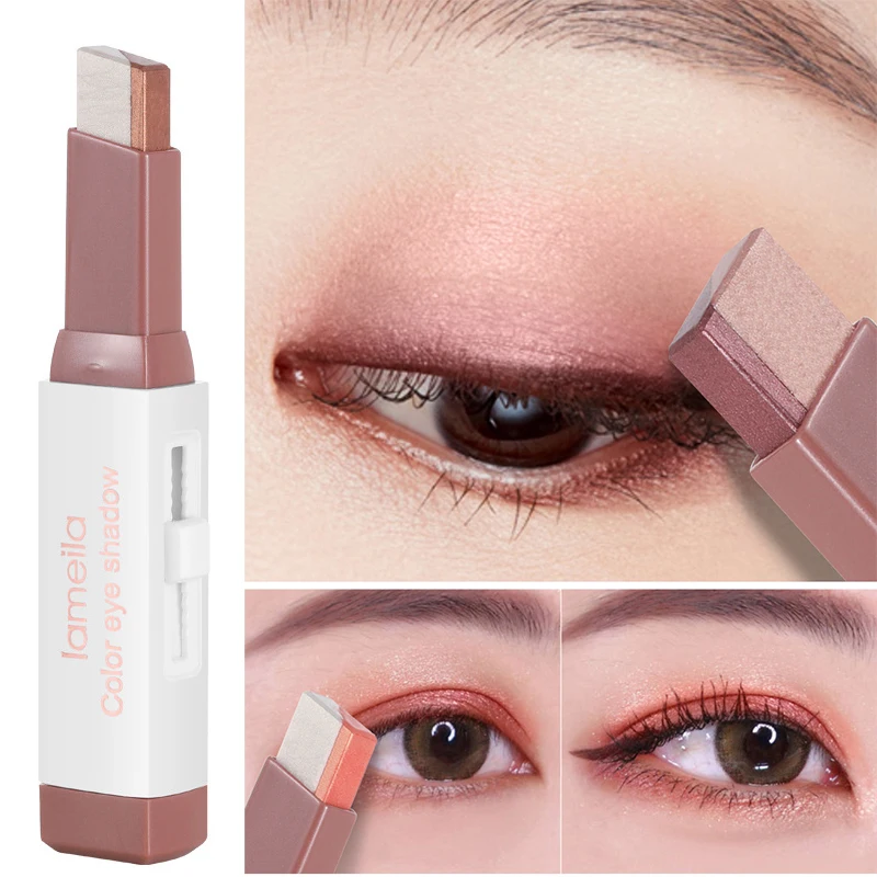 Rotating velvet gradual change two color eye shadow stick is not easy to smudge, and eye shadow can be modified in 6 colors