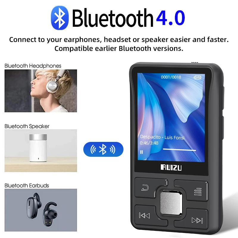 Ruizu-mini Leitor de Música Portátil com Rádio fm Gravação de Vídeo Memória 8g Walkman Mp3 X55 1.5”