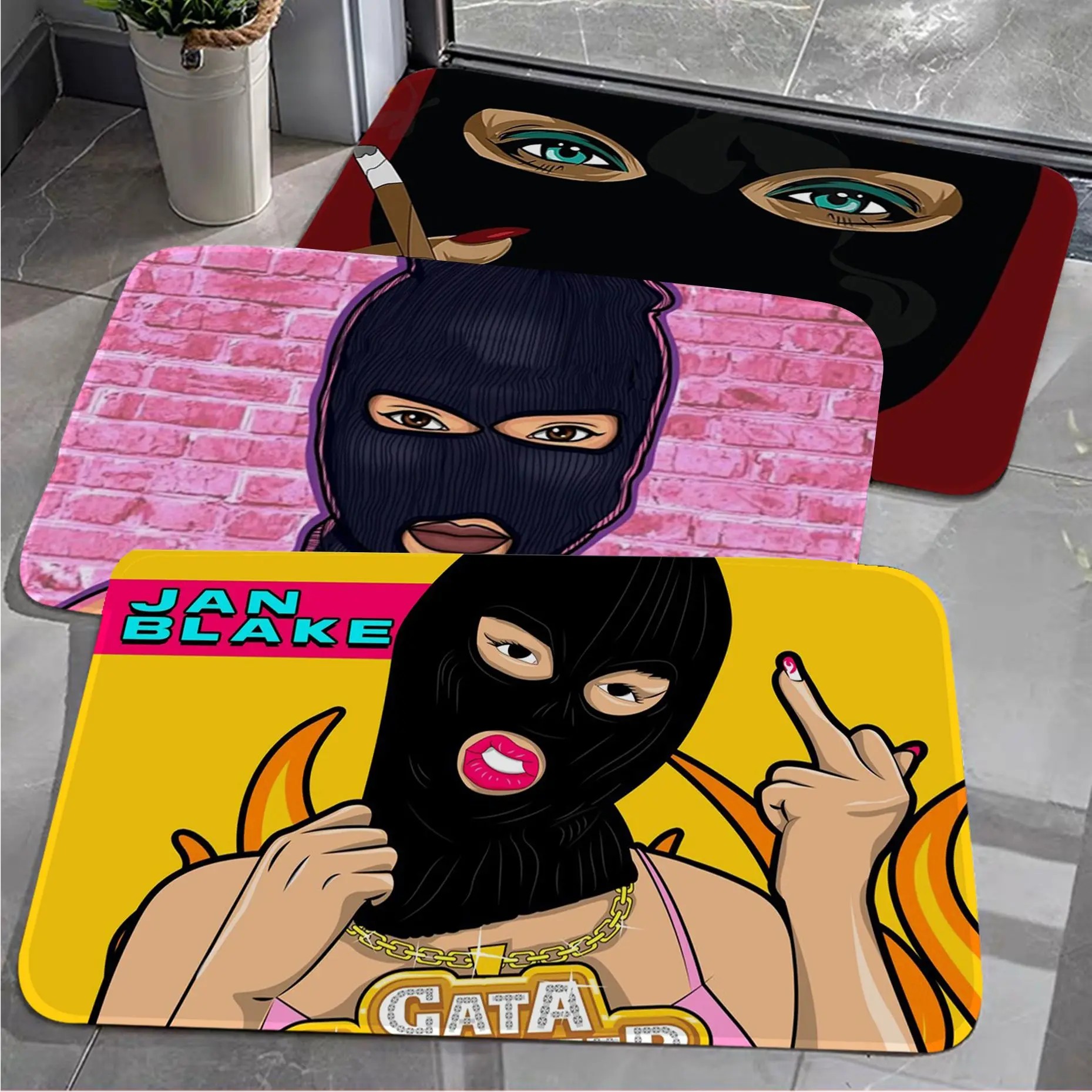 Trap Girl In Ski Mask Art Smoking Bath Mat INS Style Soft Bedroom Floor House Laundry Room Mat Anti-skid Bedside Mats