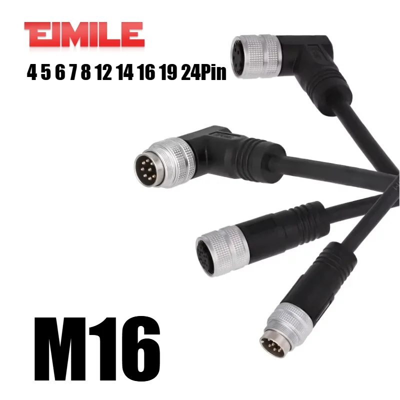 M16 8 12 Pin Aviation Plug Male Female Straight Angle IP67 Waterproof Cable 4 5 6 7 14 16 19 24 Core Industrial Connector Wire