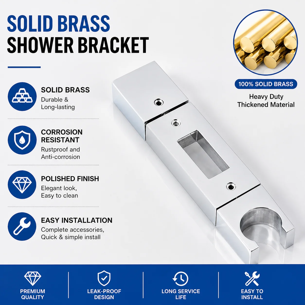 Brass Square Shower Seat Hand Nozzle Shower Rod Lift Seat Shower Tube Bracket Fixed Seat Movable Bracket Accessories