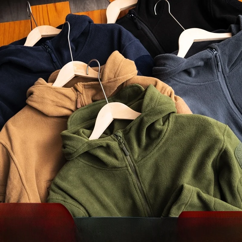 

Мужская утепленная флисовая куртка в американском рабочем стиле, свободного кроя, повседневная, для активного отдыха, с капюшоном, пушистая, модная, городская, с длинными рукавами, на молнии.