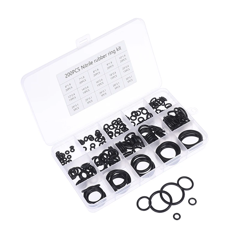 New 200Pcs Rubber O-Ring Washer Assortment Set Hydraulic Plumbing Gasket Seal Kit