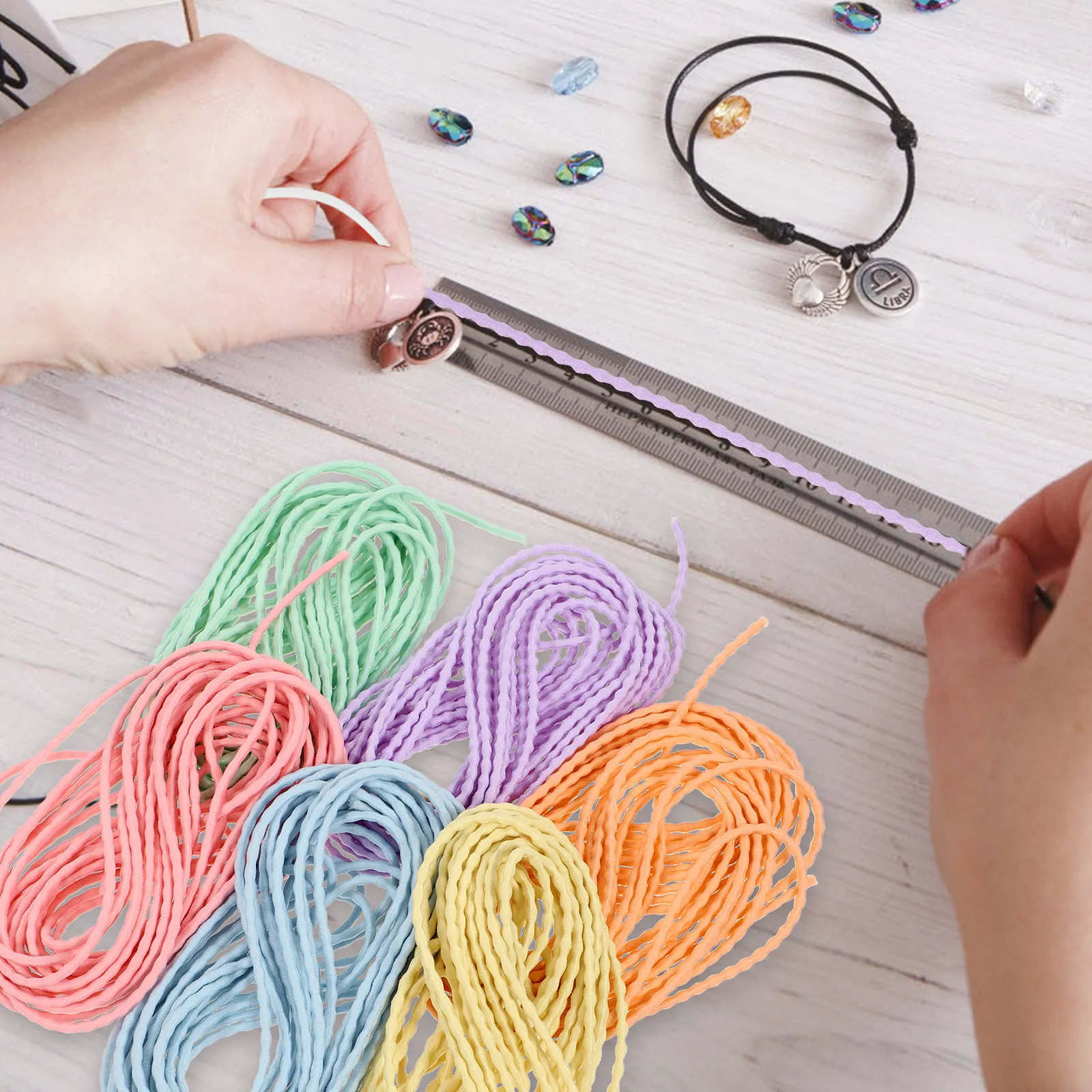 6Pcs Colorful Stretchy Hair Ties Elastic Cord for DIY Jewelry Making Beading Bracelet Necklace Hair Braiding Craft Supplies