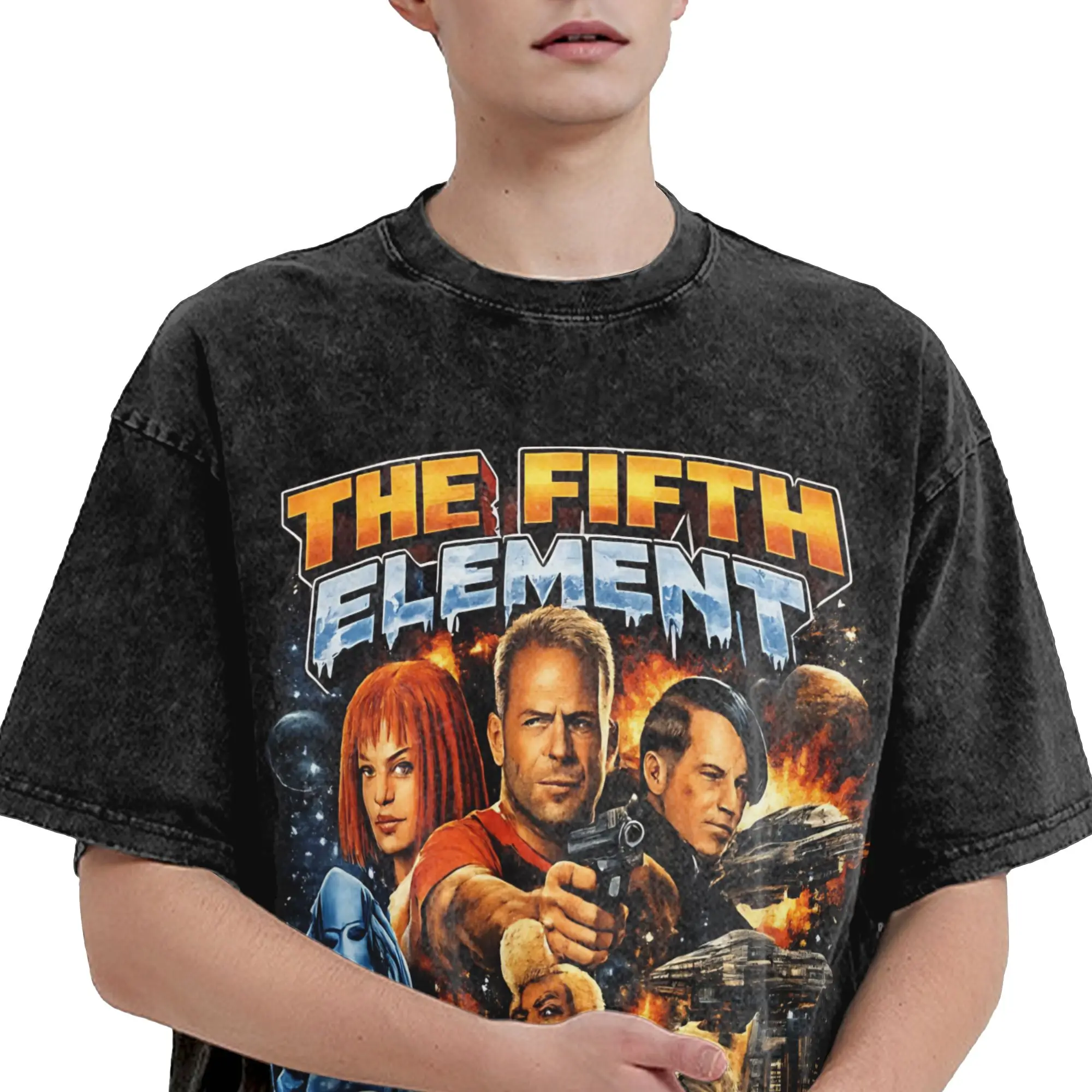 The Fifth Element T Shirts Hip Hop Washed Short Sleeve Oversize T-Shirt  Cool for Men Women Streetwear Printed Tops Tees