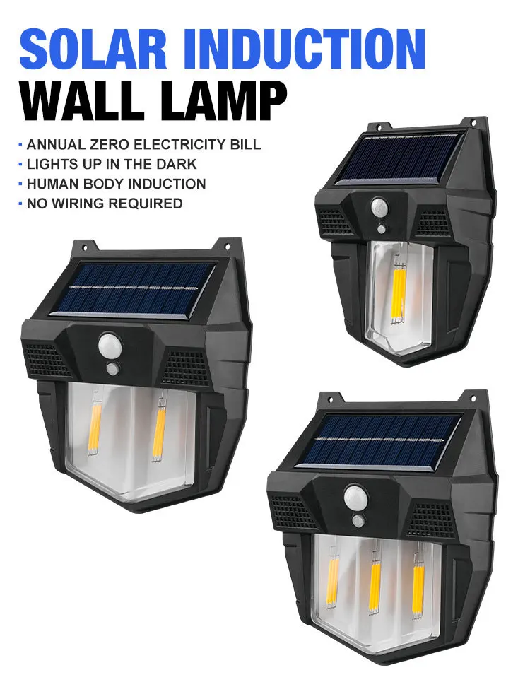 مصباح شمسي مقاوم للماء خارجي ، مصباح حائط تنجستن ، إضاءة فيلا الحديقة ، إضاءة ليلية ، منظر فناء ، استشعار تلقائي ، جديد