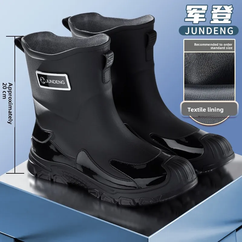 Men's Mid-Calf Fleece Lined Detachable Waterproof Non-Slip Wear-Resistant Outdoor Work Rubber Boots Four Seasons Rain Boot Co...
