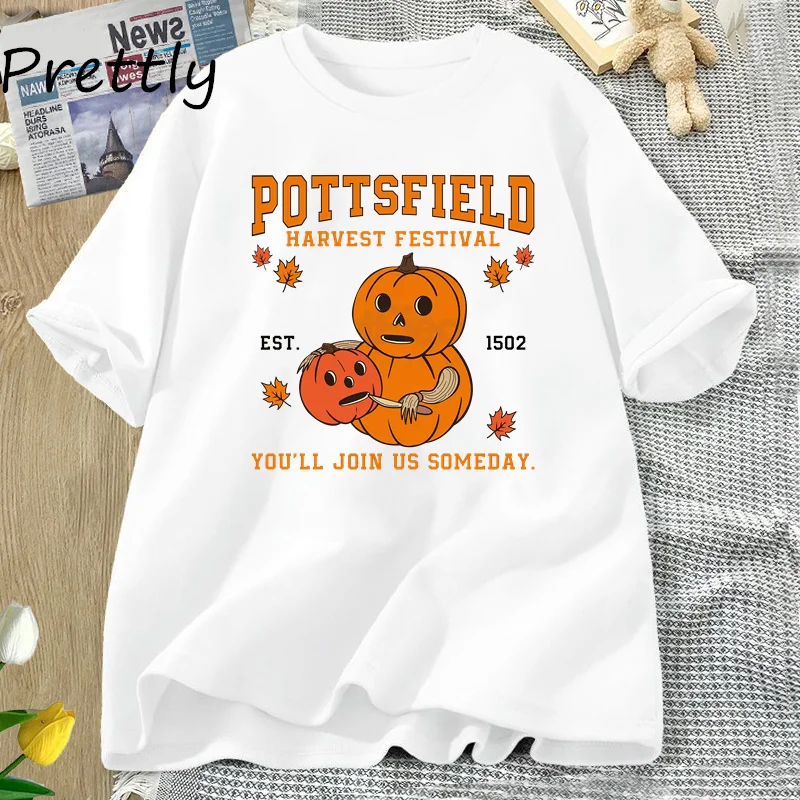 Potts field Ernte Festival T-Shirt über der Garten wand Vintage Kürbis Halloween T-Shirt Frauen fallen Baumwolle Grafik T-Shirts – Detail 9