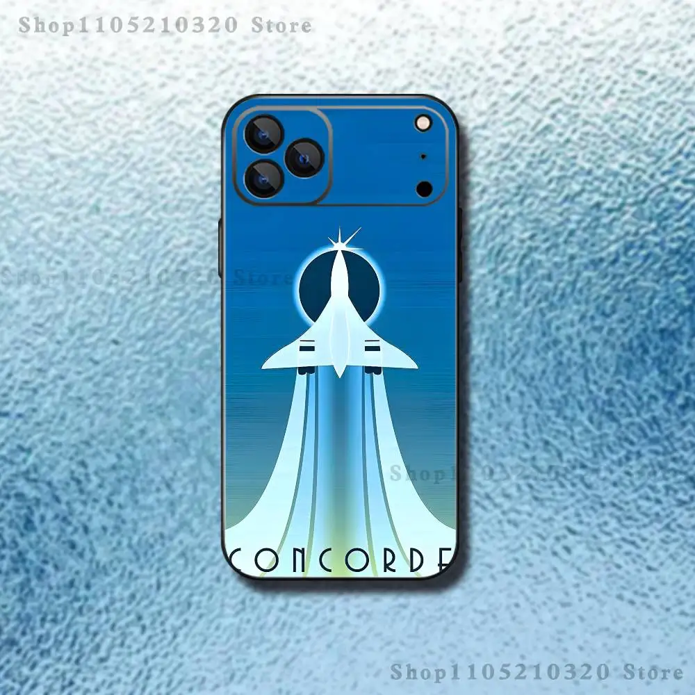 Concorde Air France Handyhülle für iPhone 17,16,15,14,13,12,11, Pro Max, XS, X, XR, SE, Mini, 8,7, weiche Silikonhülle in Schwarz