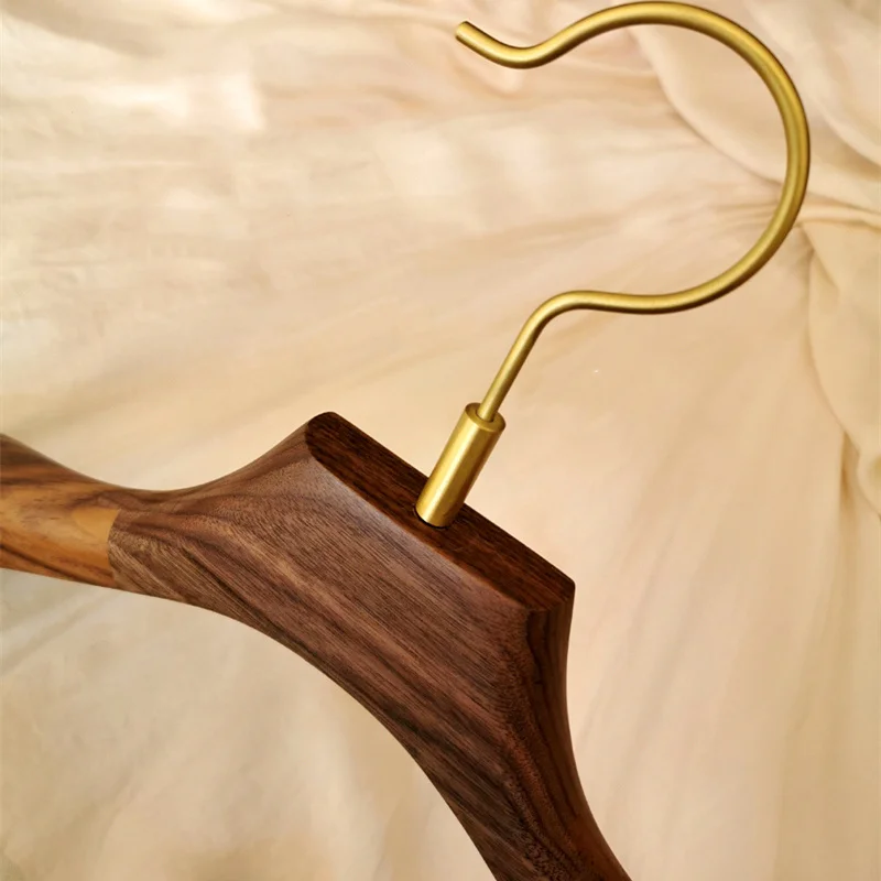 Solid Wood Suit Hangers Brass Household Winter Coat Hangers Black Walnut Clothing Shop Display Rack