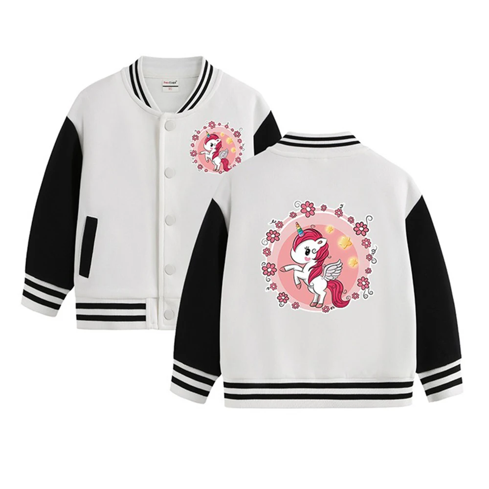 2024 New Pattern Loose Coat Girls Unicorn Autumn Children Baseball Uniform Sportwear Tops Children Long Sleeve Cartoon Clothing