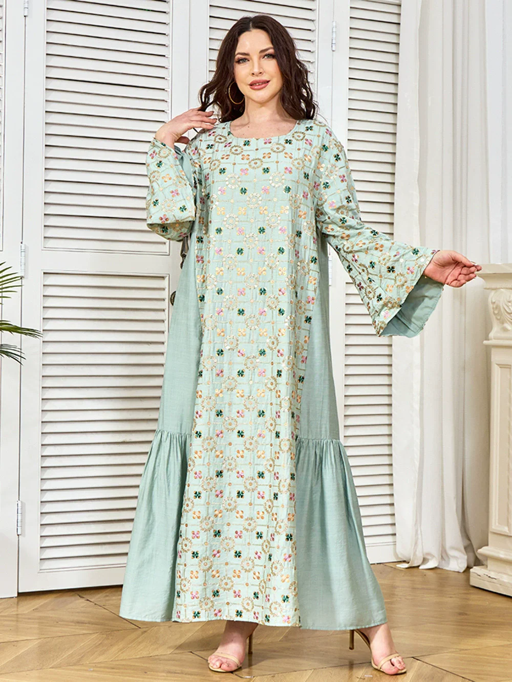 Ramadán islámico musulmán ropa de mujer nuevo punto estampado de cuentas vestido Abaya Medio Oriente Marruecos bata de moda