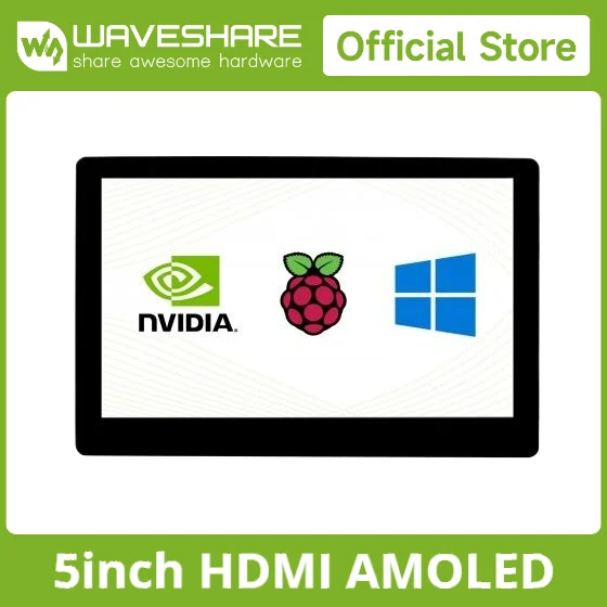 Waveshare 5inch Capacitive Touch AMOLED Display,960*544, Fully Laminated Toughened Glass Cover,Display for Raspberry Pi 5/4B/3B