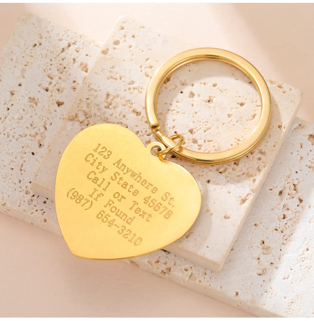 COOLTIME Heart Custom Engraved Keychain Stainless Steel Personalized Love Heart Custom Keychain Jewelry Bag Accessories