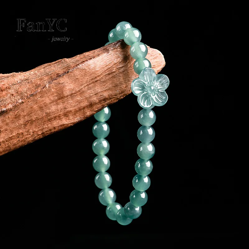 Natural A-goods Jadeite Blue Water Peach Blossom String Exquisite Fashion Luxury Ladies Jewellery Auspicious Gift