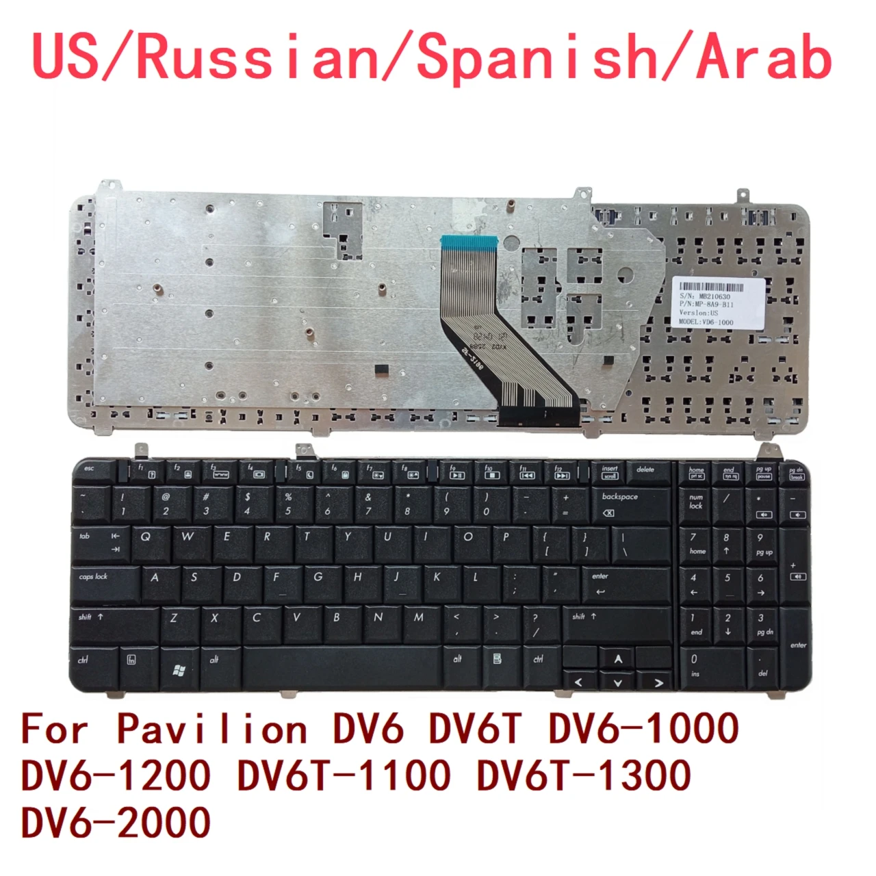 Nowa rosyjska hiszpańska klawiatura arabska do laptopa HP Pavilion DV6 DV6T DV6-1000 DV6-1200 DV6T-1100 DV6T-1300 DV6-2000