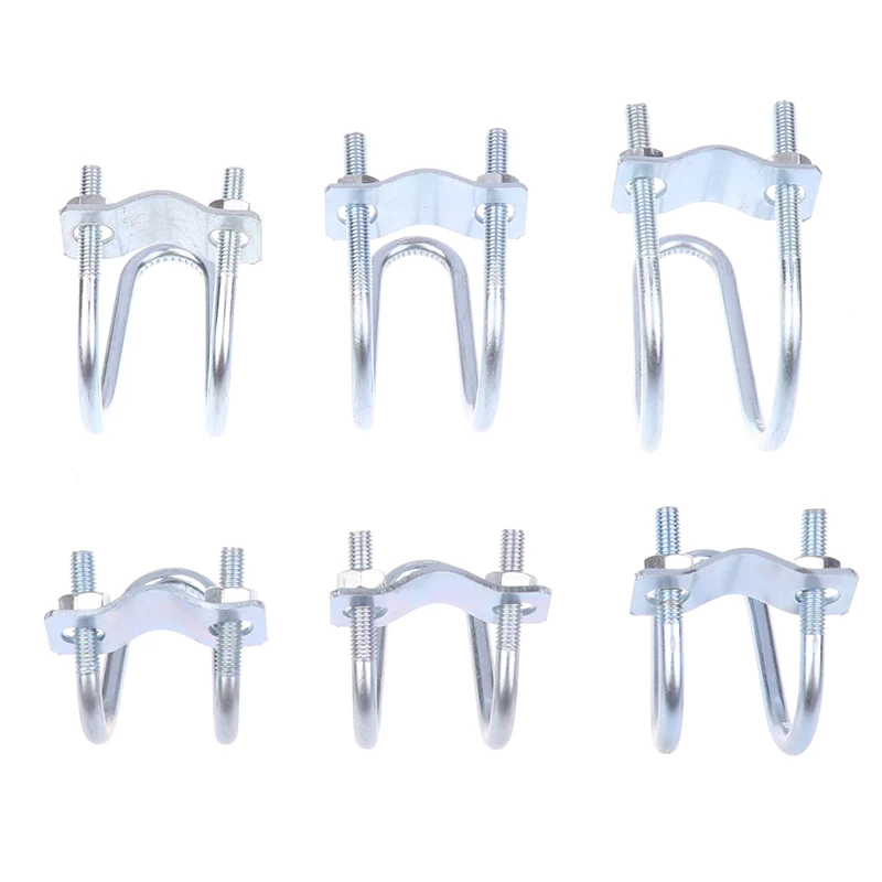 Home U Bolt 20 25 32 40 50 60 M8 Galvanized Double U-Shaped Bolt Cross Pipe Clamp Screw Steel Connector Fixing Clamp Hardware