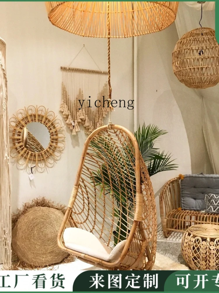 Zk New Chinese Style Real Rattan Casual Hanging Basket Balcony Swing Swing Real Rattan Hand-Woven