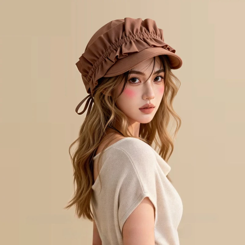 Japanische Ramie-Reiterhüte für Damen, Frühling/Sommer, Sonnenschutz, Feenwind, Faltenrock, Krempe, Visiere, Kappe, Accessoires für Herren – Detail 2