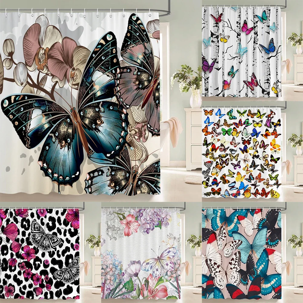 

Красивые цветы занавеска для душа бабочка птицы принт занавески для ванной комнаты полиэфирная ткань домашний декор экран для ванны с крючками