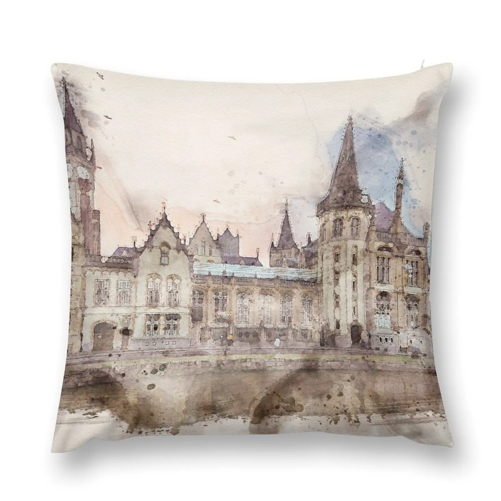 watercolor ghent buildings Throw Pillow Decorative Pillow Covers For Sofa Ornamental Pillow