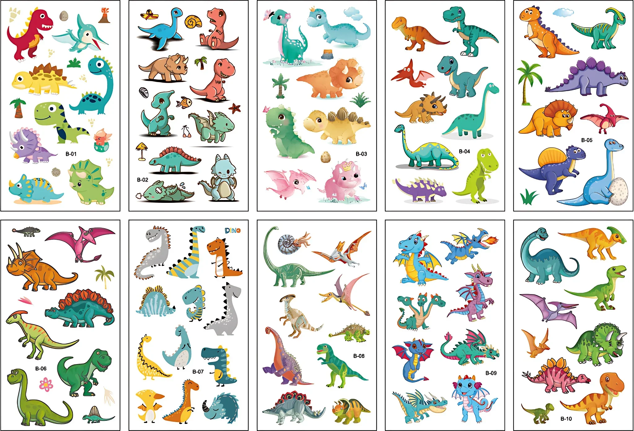 10pcs/set Dinosaur Temporary Tattoos for Kids Boys Teens Fun T-Rex 3D Fake Face Tattoo Sticker for Children Hands Party Favor