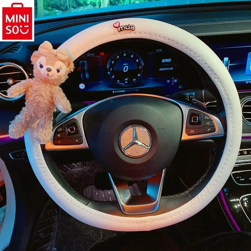 

MINISO Disney Cartoon Duffy Bear Car Handle Cover Women's Super Soft Leather Four Seasons Anti slip Steering Wheel Cover