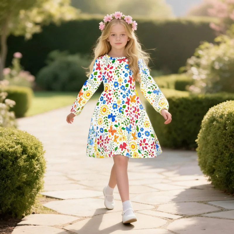 فستان زهري للفتيات من العودة إلى المدرسة لعام 2025، جديد للربيع والخريف