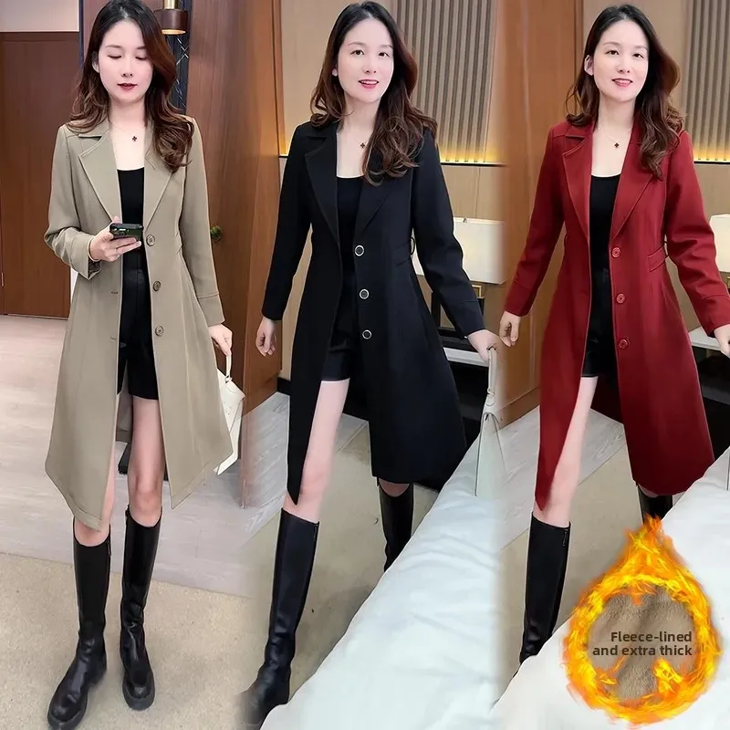 

Женский осенне-зимний новый костюм на подкладке с воротником на талии, верхняя одежда миди длины, пальто