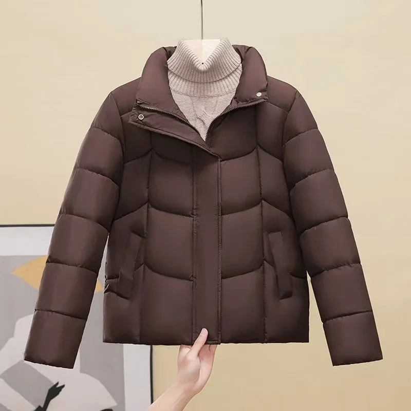 

2025 Fashion Short Down Cotton Jacket for Women New Thicken Stand Collar Coat Autumn Winter Solid Loose Casual Outwear Tops