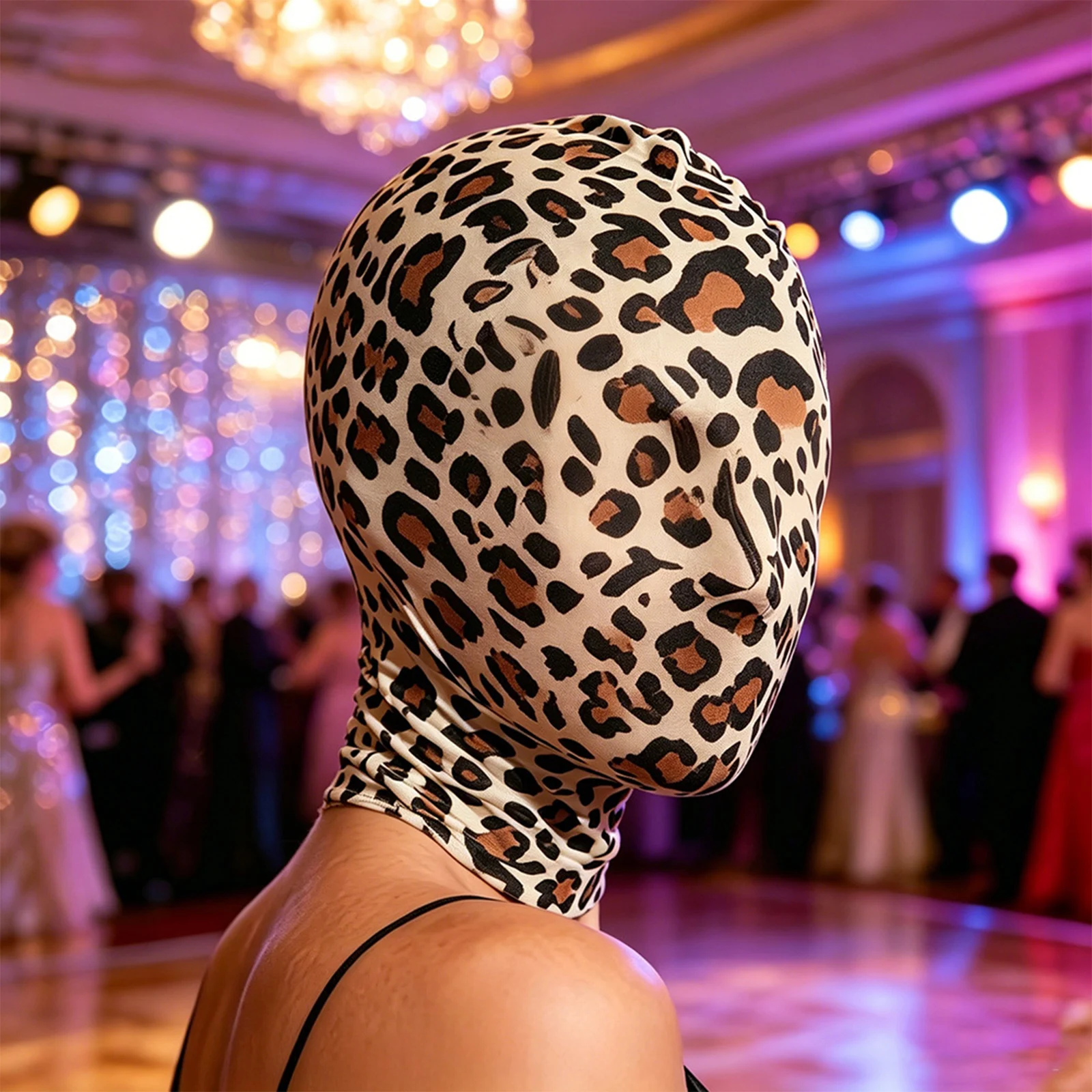 Women Wild Leopard Printed Balaclava Hat Full-head Cover Eye-hole Or Blind Face Mask Head Wrap Halloween Cosplay Accessory