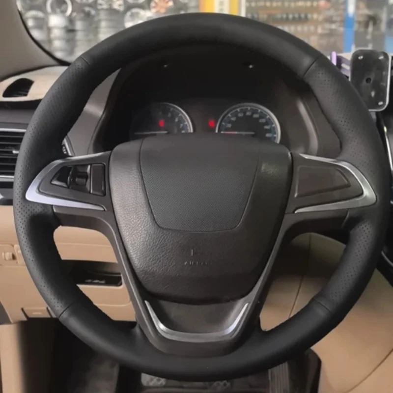 

Custom Hand-stitched Black Microfiber Leather Steering Wheel Cover For Baojun 630 760 560 2017 2018 2019-2021 Car Accessories