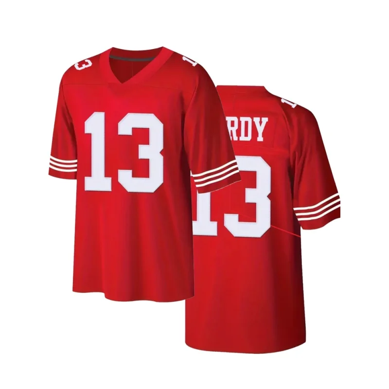 2024 T-Shirt Summer Francisco 49ers No.13 Brock Purdy Outdoor Train Run Jersey Odzież męska Dekolt w kształcie litery V Suszenie i oddychające topy