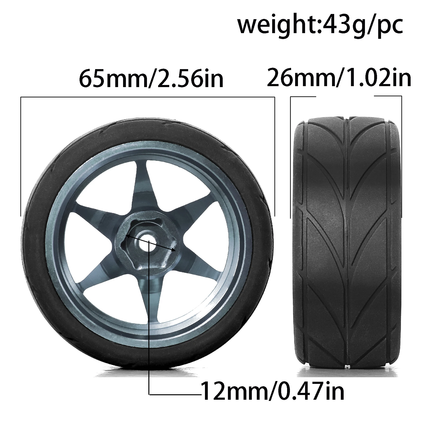 1/10 RC Racing Tires & Metal Wheel Rims Hub12mm Hex for 1:10 RC On Road Car Tamiya TT01 TT02 XV01 XV02 PTG-2 HSP HPI Kyosho