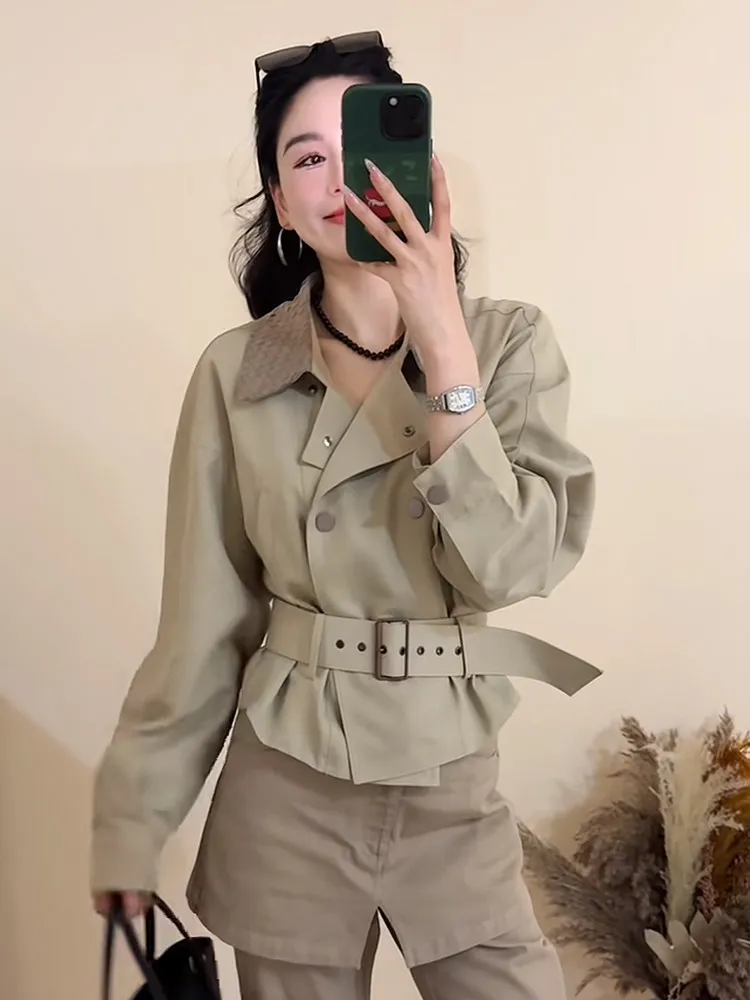 

Korean Style Short Coat Jacket Women's Fashion Slimming Belt Turn-down Collar Spring 2026 New Arrival Elegant Versatile Outer...