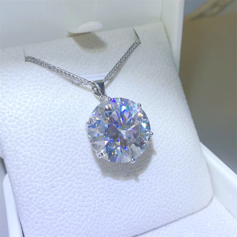 NKHOG 20CT 18mm Round Moissanite Pendant Necklace For Women, 925 Sterling Silver Base 18K Gold Plated, Diamond Look Chain GRA Certified Party Fine Jewelry Gift