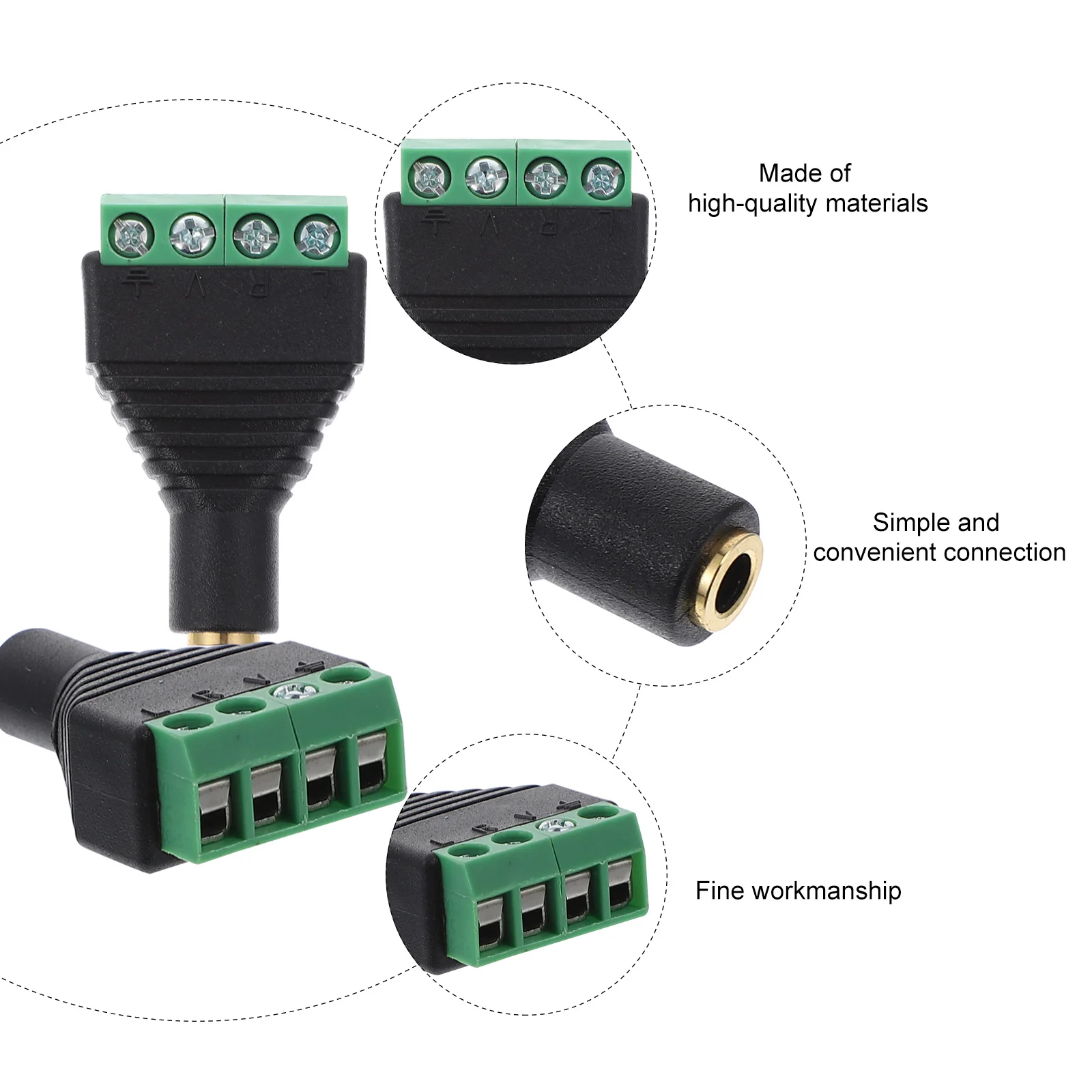4 個の 3.5mm ステレオメス端子台パネルマウントネジコネクタアダプターオーディオステレオジャックで簡単なカスタム配線が可能