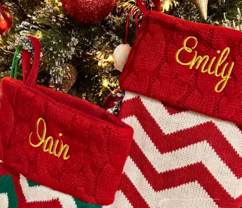 

New Christmas Decorations Knitting Hanging Gift Bag Personalized Embroidered Name Christmas Stockings Pendant Large Gift Bag