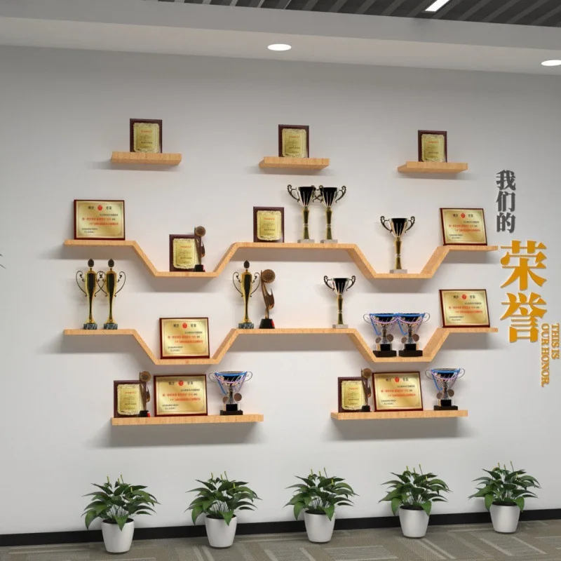 

Honor wall display rack wall-mounted trophy medal certificate baffle rack with baffle shelf display wall