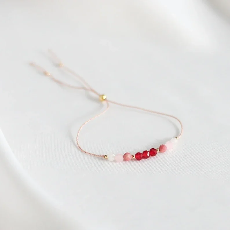 سوار صداقة قابل للتعديل للأصدقاء ، سوار حرير ، ياقوت ، كوارتز وردي ، دائري ، حجر القمر ، هدايا يدوية الصنع ، هدايا عيد ميلاد #6