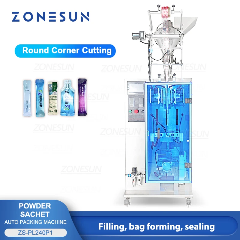 ZONESUN Powder Filling Sealing Machine Sachet Packaging with Date CoderCoffee Milk Tea Packet Matcha Flour Production ZS-PL240P1