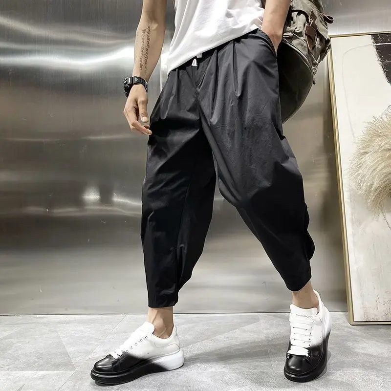 

Youthful Vitality Summer New Men's Spliced Ruched Solid Pockets Drawstring Elastic High Waist Loose Straight Casual Harlan Pants
