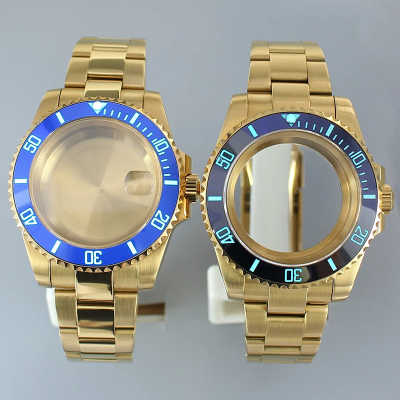 40MM NH35 Gold Case Watchband C3 Luminous Bezel watch parts Sapphire For Seiko NH35NH36 8215 2824 Movement Watch Case Submariner