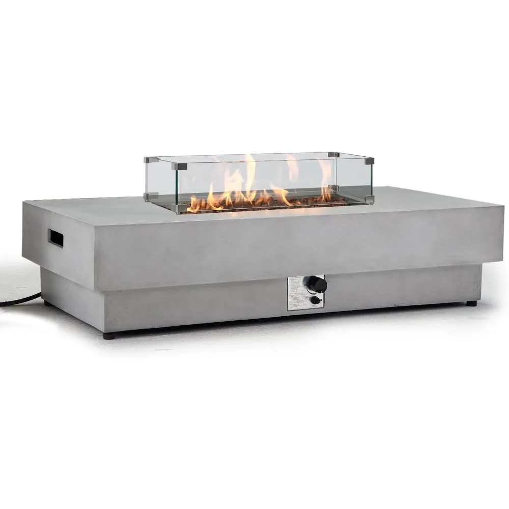 

60-дюймовый уличный стол для костра, пропановый, с крышкой, ветрозащита для костра, большой прямоугольный стол для костра из бетона, 2 предмета