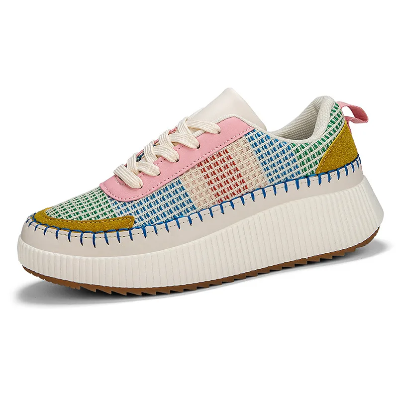 크로스보더 두꺼운 굽 캐주얼 여성 신발 키높이 여성 신발 인기 모델 라운드 토 플랫 힐 고무 밑창